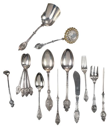 15 Pieces Sterling and Coin Silver Medallion Flatware