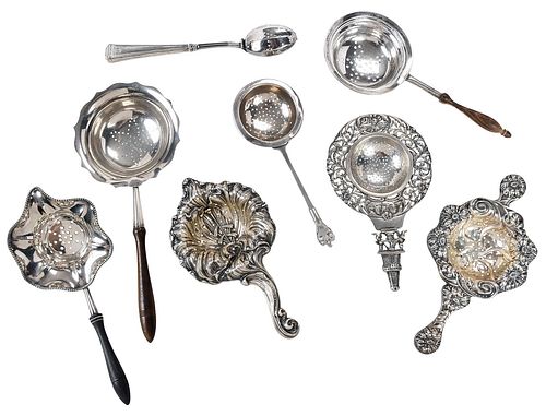 Eight Silver Tea Strainers