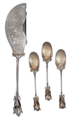 Four Calla Lily Sterling Ice Cream Slice and Spoons