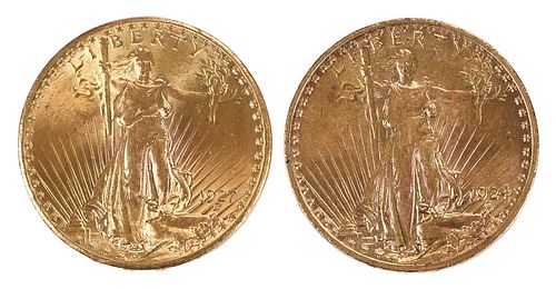Two St. Gaudens $20 Double Eagle Gold Coins 