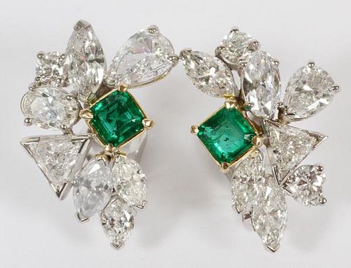 9.1CT DIAMONDS AND 1.8CT EMERALD COCKTAIL EARRINGS