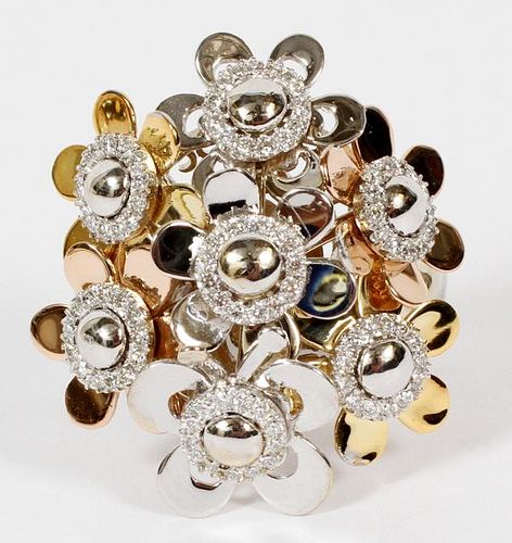DIAMOND AND WHITE AND YELLOW GOLD FLORIFORM RING