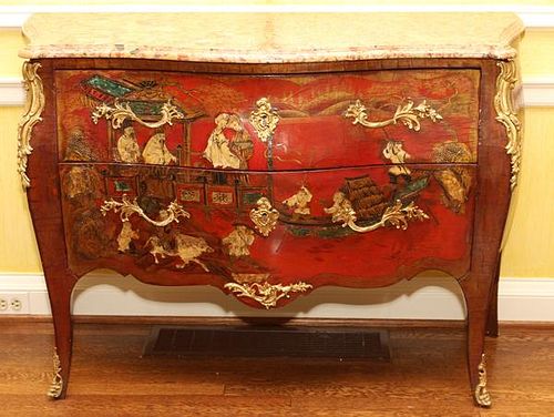LOUIS XV STYLE CHINOISERIE MARBLE TOP COMMODE
