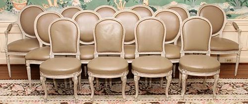 LOUIS XVI STYLE PAINTED CARVED WOOD ARMCHAIRS