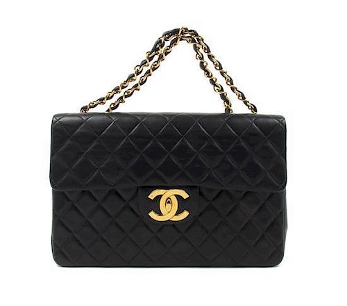 A Chanel Black Lambskin Jumbo XL Bag, 13 1/2 x 8 1/2 x 4 inches.