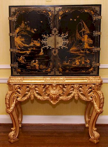 GEORGIAN CHINOISERIE STYLE CHEST ON STAND
