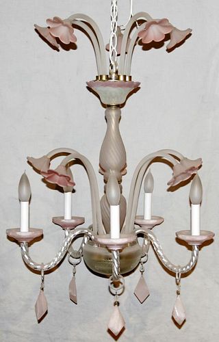 ITALIAN PINK & FROSTED GLASS CHANDELIER
