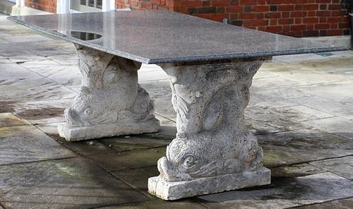 GRANITE AND CEMENT GARDEN TABLE