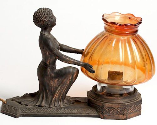 Art Deco Coppered Metal Orientalist Lamp