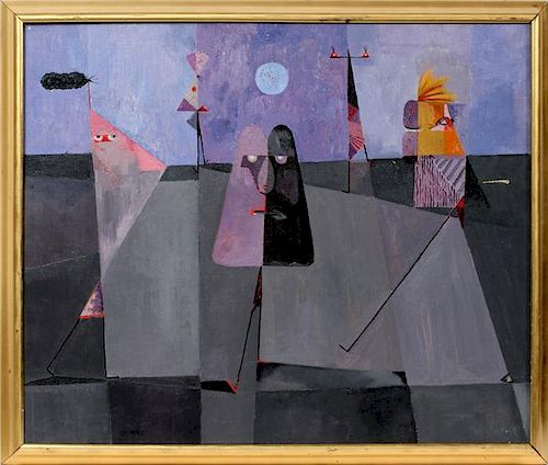 CHET LAMORE OIL ON CANVAS FIGURES IN ABSTRACT 1956