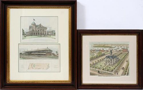 HAND COLORED ENGRAVINGS OF DETROIT 3 IN TWO FRAMES