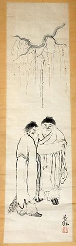 JAPANESE INK ON PAPER HANGING SCROLL