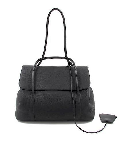 An Hermes by Martin Margiela Black Initiale PM Leather Bag, 14 x 9 x 7 inches.