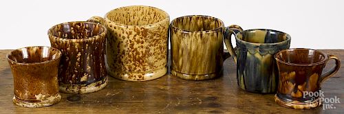 Six Bennington flint enamel mugs, tallest - 3 1/2''.