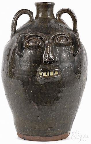 Large Burlon Craig, North Carolina, stoneware face jug, initialed on base, 18 1/2'' h.