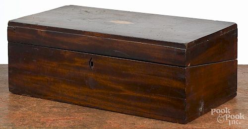 Mahogany lap desk, 19th c., with a star inlaid lid, 7'' h., 19 3/4'' w.