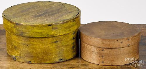 Two bentwood pantry boxes, the larger with a later yellow surface, 4 1/2'' h., 8 1/4'' w.