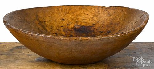 Turned pine bowl, 19th c., 6'' h., 20 1/2'' dia.