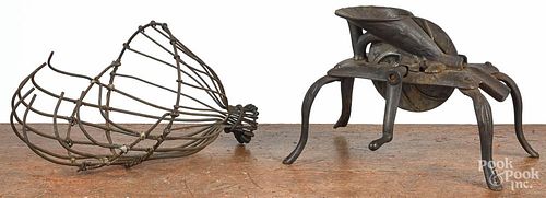 Wire apple picker, together with an iron grinder.