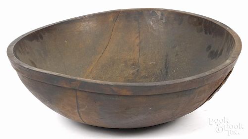 Large turned wood bowl, 19th c., 7'' h., 23 1/2'' dia.