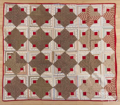 Pieced log cabin quilt, 19th c., 70'' x 79''.