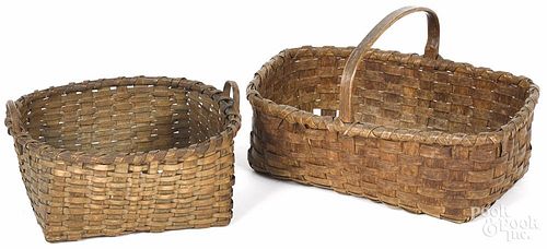 Two split oak baskets, 19th c., the larger initialed HR, 10'' h., 17'' w. and 7'' h., 13'' w.