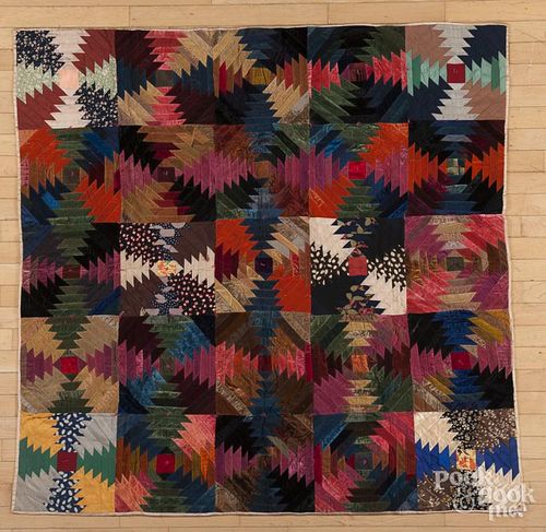 Pineapple log cabin child's quilt, 57'' x 57''.