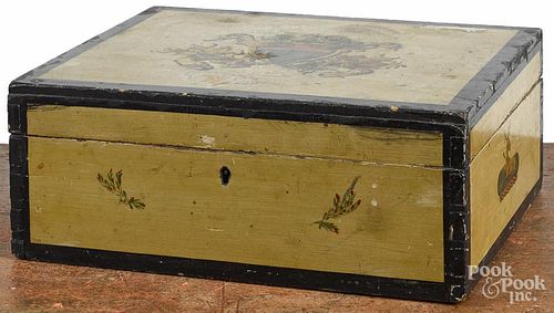 Painted pine dresser box, 19th c., retaining its original decoration of a family crest