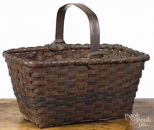 Split oak basket, 19th c., with a painted band mid body, 11'' h., 14 1/2'' w.