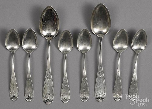 Eight coin silver spoons, by D. G. Hall, 5.8 ozt.