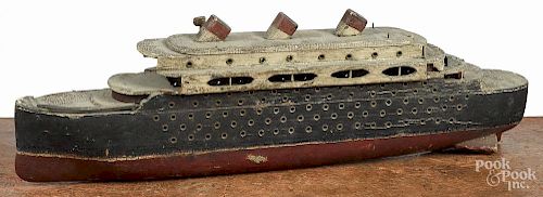Carved model of an ocean liner, early 20th c., 23 1/4'' l.