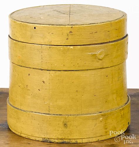 Painted pine firkin, 19th c., retaining an old yellow surface, 7 1/4'' h.