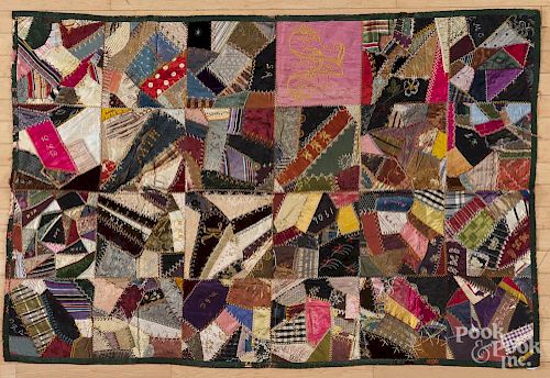 Silk crazy quilt, dated 1904 and signed Mr. and Mrs. W. A. Reed Amherst Mass., 61'' x 41''.