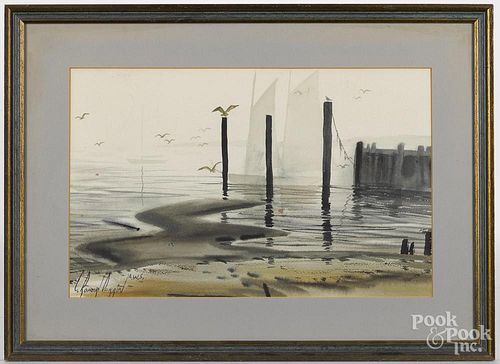 C. Robert Perrin (American 1915-1999), watercolor coastal scene, signed lower left, 12'' x 19''.