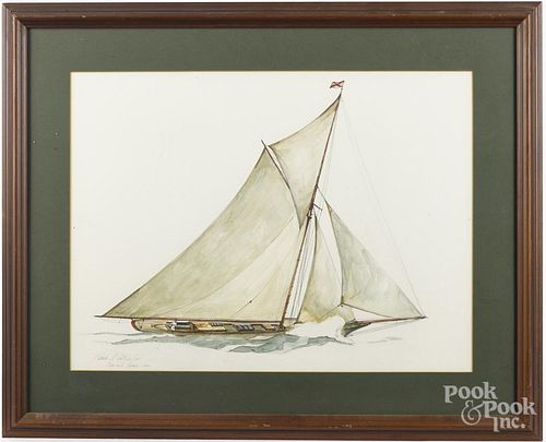 James Mitchell III (American, b. 1932), mixed media, titled English Sloop 1900, signed lower left