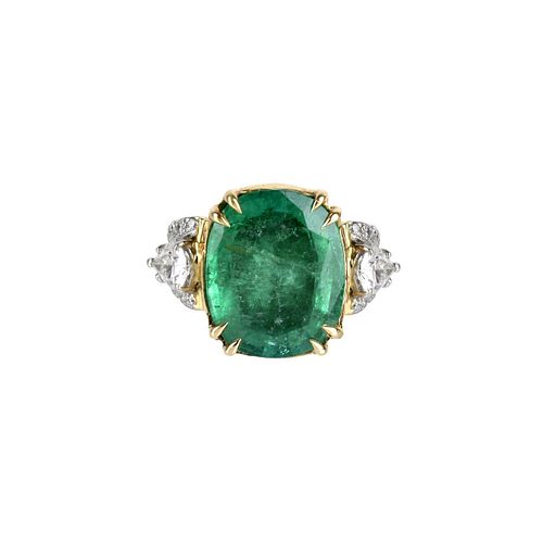 GIA Emerald, Diamond, Platinum and 18K Ring