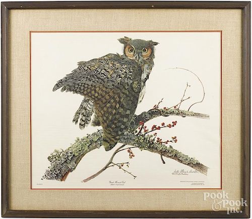 Sally Ellington Middleton print, titled Great Horned Owl, signed in pencil lower right, 20'' x 24''.
