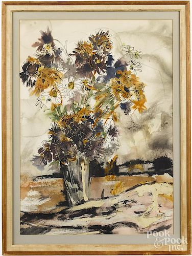 Philip Jamison Jr. (American, b. 1925), watercolor still life with flowers, signed lower right
