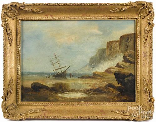 Oil on canvas coastal scene, late 19th c., signed R. Meril, 10'' x 14''.