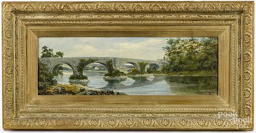 Douglas Farmer (British, late 19th c.), oil on board, titled The Old Bridge on Forth Stirling