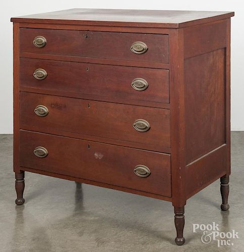 Sheraton cherry chest of drawers, ca. 1825, retaining an old red stain, 40'' h., 39 1/4'' w.