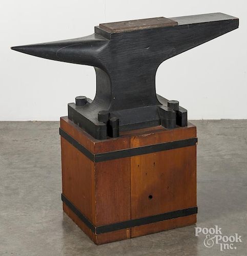 Painted pine anvil prop, early 20th c., 29'' h., 33 1/2'' w.
