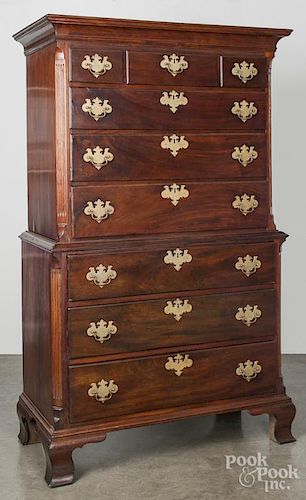 Pennsylvania Chippendale mahogany chest on chest, ca. 1770, 74'' h., 43 1/4'' w.