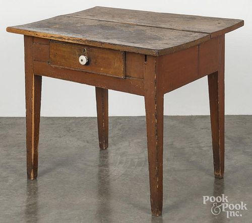Painted pine work table 19th c., retaining an old ochre surface, 28'' h., 32 1/2'' w.