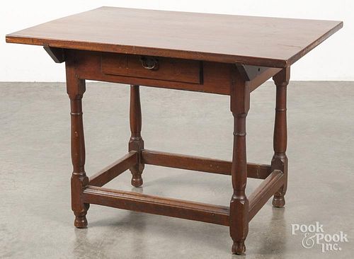 Pennsylvania walnut and pine tavern table, 18th c., with a single drawer, inlaid MD, 26 1/2'' h.