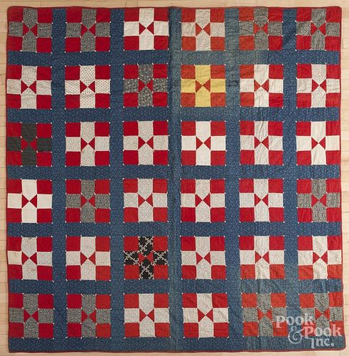 Pieced bowtie pattern quilt, ca. 1900, 81'' x 84''.