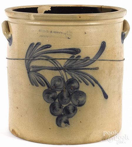 Six-gallon stoneware crock, 19th c., impressed Cowden & Wilcox Harrisburg Pa