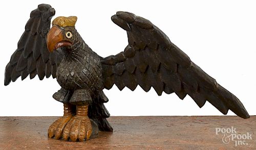 Carved and painted Schimmel style eagle, by Head, 9 3/4'' h., 23 3/4'' w.