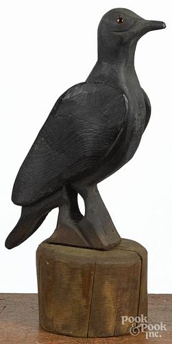 Carved and painted crow, initialed JS, 15 3/4'' h.