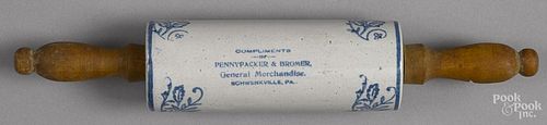 Pennypacker & Bromer, Schwenksville, Pennsylvania rolling pin, 15 1/2'' l.